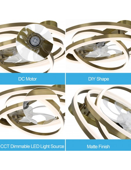 Oaks Aura 24 inch DIY Shape Low Profile Ceiling Fan Smart App Control Remote 6-Speed DC Motor Ceiling Lighting