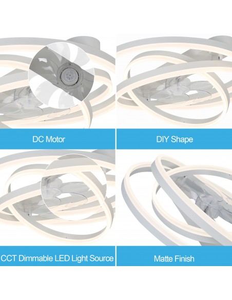Oaks Aura 24 inch DIY Shape Low Profile Ceiling Fan Smart App Control Remote 6-Speed DC Motor Ceiling Lighting