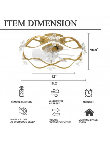 Oaks Aura 20" Matte Gold Caged Ceiling Fan Smart App Control 6 Speed with LED Light Kit