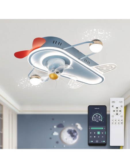 Oaks Aura 25" Aircraft-Shaped Children Flush Mount Ceiling Fan Smart App Remote Control with LED Lights