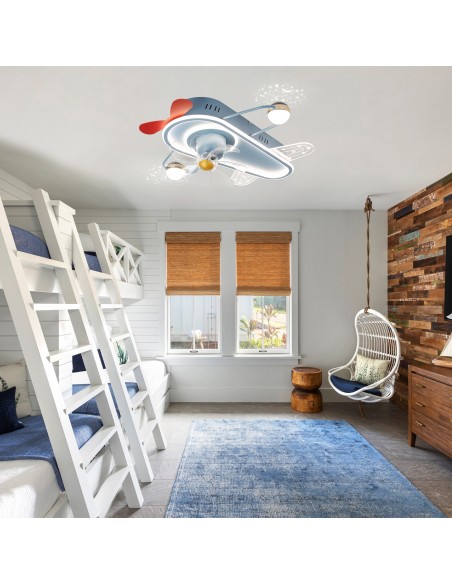 Oaks Aura 25" Aircraft-Shaped Children Flush Mount Ceiling Fan Smart App Remote Control with LED Lights