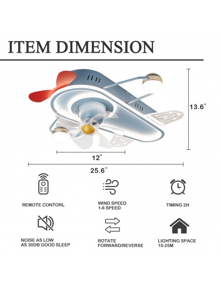 Oaks Aura 25" Aircraft-Shaped Children Flush Mount Ceiling Fan Smart App Remote Control with LED Lights
