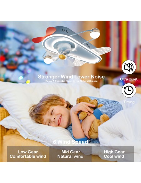 Oaks Aura 25" Aircraft-Shaped Children Flush Mount Ceiling Fan Smart App Remote Control with LED Lights