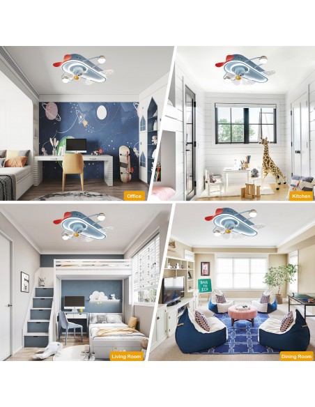 Oaks Aura 25" Aircraft-Shaped Children Flush Mount Ceiling Fan Smart App Remote Control with LED Lights