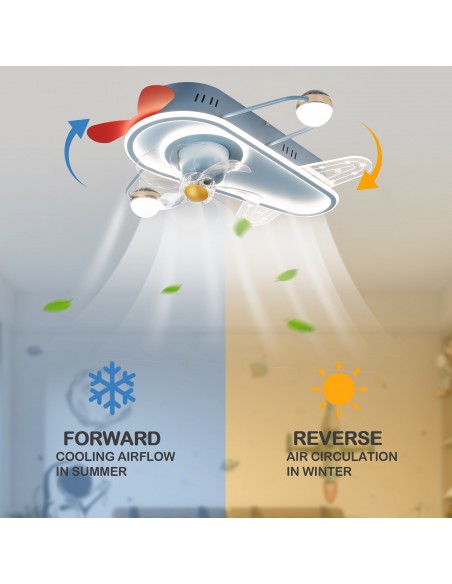 Oaks Aura 25" Aircraft-Shaped Children Flush Mount Ceiling Fan Smart App Remote Control with LED Lights