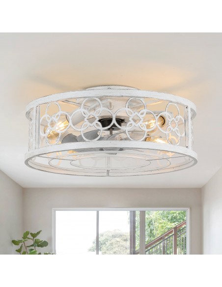 Oaks Aura 20 inch Low Profile Caged Ceiling Fan bladeless Reversible Flush Mount Ceiling Fan with Remote Control.