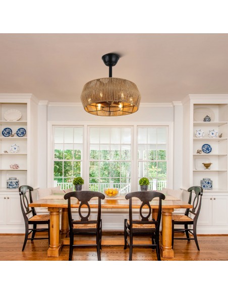 Oaks Aura 18" Rattan Hemp Drum Style Boho Caged Ceiling Fan with Lights and Remote Control