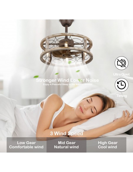 Oaks Aura 18" Farmhouse 4-Light Wood Caged Ceiling Fan with Lights Remote 3-Speed Fandelier