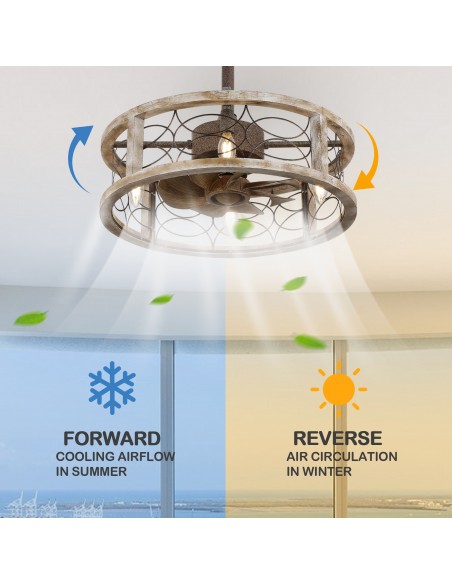 Oaks Aura 18" Farmhouse 4-Light Wood Caged Ceiling Fan with Lights Remote 3-Speed Fandelier