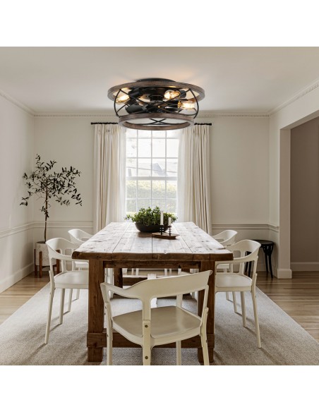 Oaks Aura 4-Light Farmhouse Drum Solid Wood Flush Mount Ceiling Fan with Lights