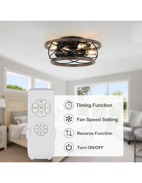 Oaks Aura 4-Light Farmhouse Drum Solid Wood Flush Mount Ceiling Fan with Lights