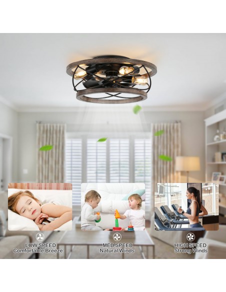 Oaks Aura 4-Light Farmhouse Drum Solid Wood Flush Mount Ceiling Fan with Lights