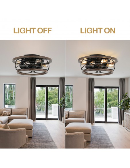 Oaks Aura 4-Light Farmhouse Drum Solid Wood Flush Mount Ceiling Fan with Lights