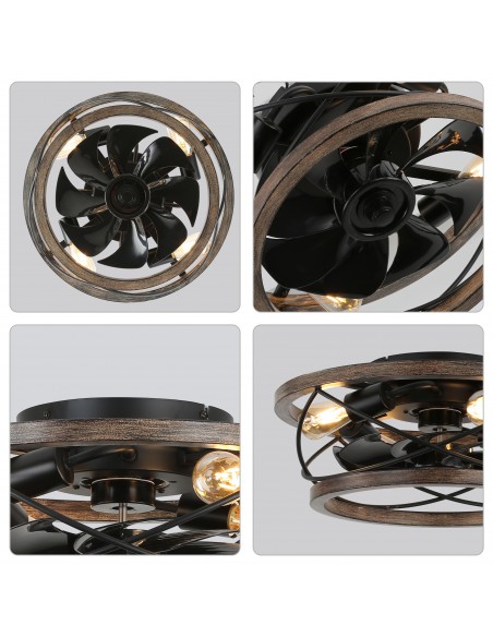 Oaks Aura 4-Light Farmhouse Drum Solid Wood Flush Mount Ceiling Fan with Lights