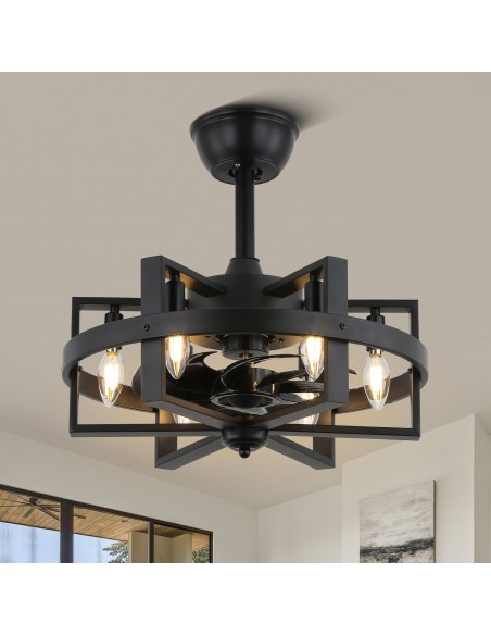 Oaks Aura 18" Industrial Ceiling Fan with Lights Remote 3-Speed Reversible Blades Ceiling Fan