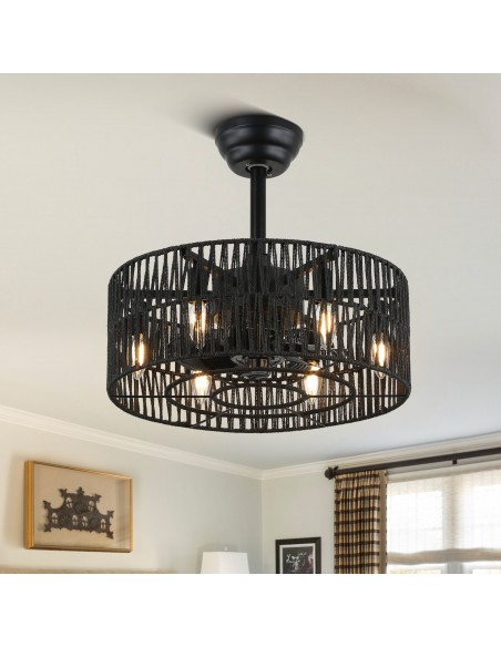 Oaks Aura Oaks Aura 18" Caged  Woven Rattan Ceiling Fan with Lights and Remote Control