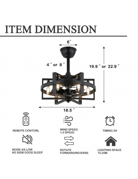 Oaks Aura 18" Industrial Ceiling Fan with Lights Remote 3-Speed Reversible Blades Ceiling Fan