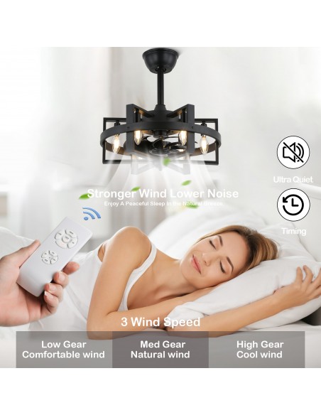 Oaks Aura 18" Industrial Ceiling Fan with Lights Remote 3-Speed Reversible Blades Ceiling Fan