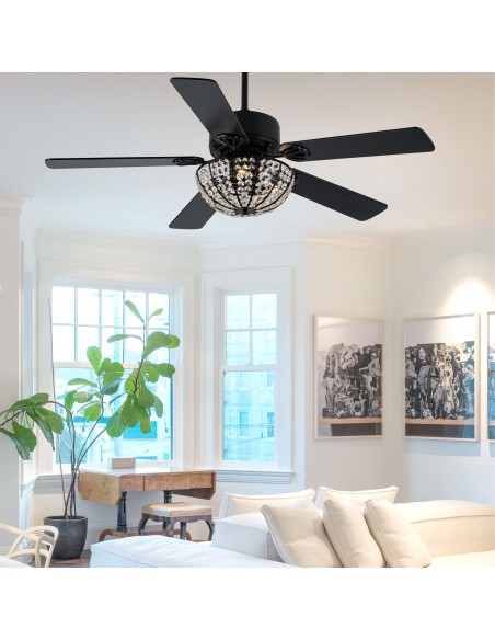 Oaks Aura 52” Reversible Crystal Ceiling Fan Remote 6-Speed DC Motor Ceiling Lighting