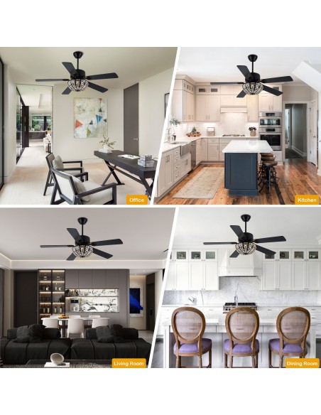 Oaks Aura 52” Reversible Crystal Ceiling Fan Remote 6-Speed DC Motor Ceiling Lighting