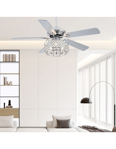 Oaks Aura 52” Reversible Crystal Ceiling Fan Remote 6-Speed DC Motor Ceiling Lighting