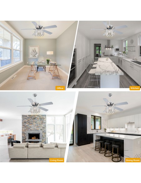 Oaks Aura 52” Reversible Crystal Ceiling Fan Remote 6-Speed DC Motor Ceiling Lighting