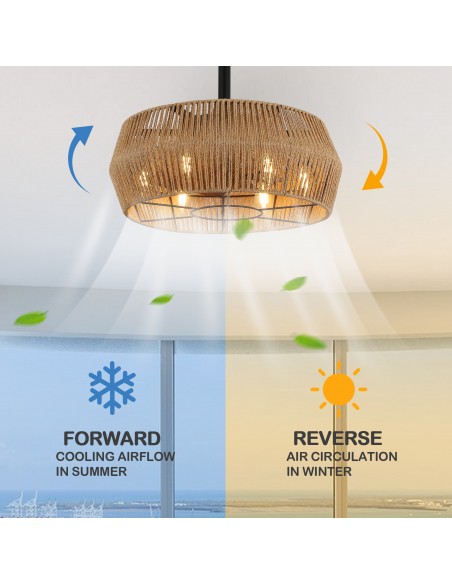 Oaks Aura 18" Rattan Hemp Drum Style Boho Caged Ceiling Fan with Lights and Remote Control