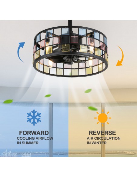 Oaks Aura 18” Vintage Stained Glass Ceiling Fan with Lights Remote 3-Speed Fandelier Fixture