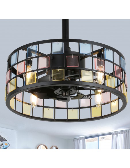 Oaks Aura 18” Vintage Stained Glass Ceiling Fan with Lights Remote 3-Speed Fandelier Fixture