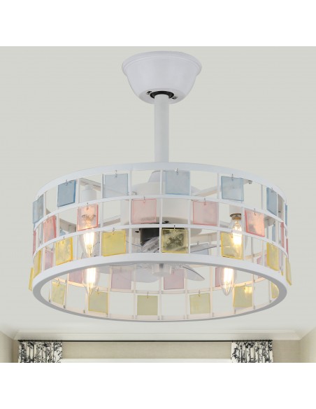 Oaks Aura 18” Vintage Stained Glass Ceiling Fan with Lights Remote 3-Speed Fandelier Fixture