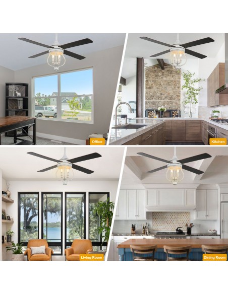 Oaks Aura 52” 4-Blade Reversible Ceiling Fan with Remote Control and Light Kit Included