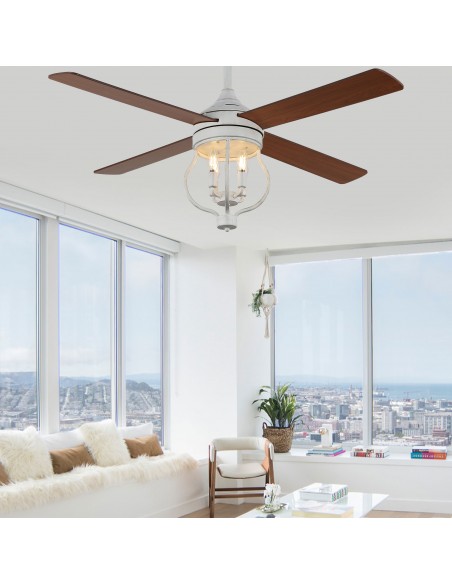 Oaks Aura 52” 4-Blade Reversible Ceiling Fan with Remote Control and Light Kit Included