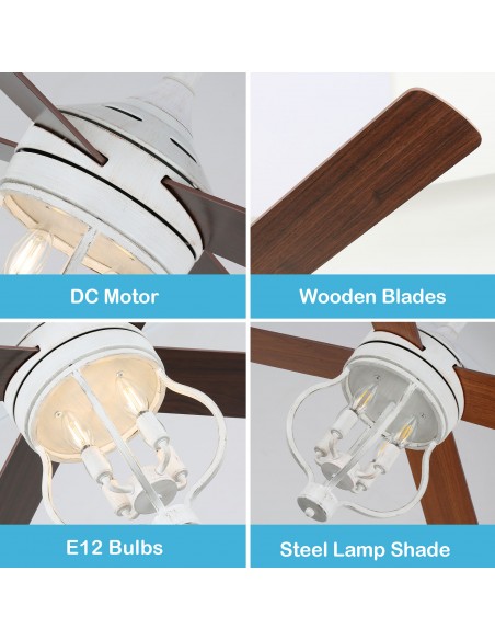 Oaks Aura 52” 4-Blade Reversible Ceiling Fan with Remote Control and Light Kit Included