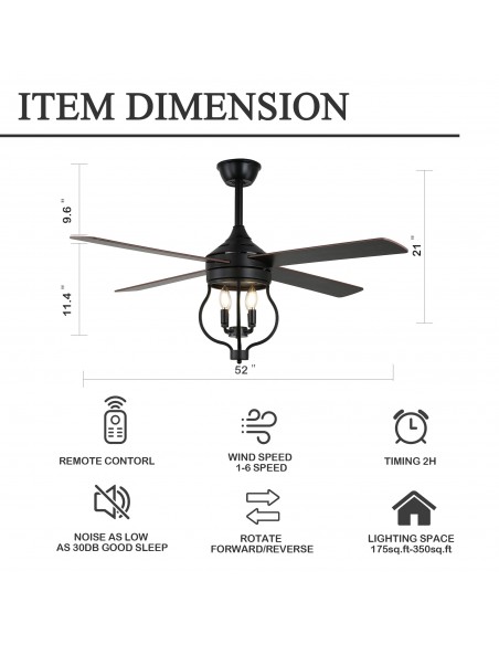 Oaks Aura 52" 4-Blade Reversible Ceiling Fan with Remote Control and Light Kit Included