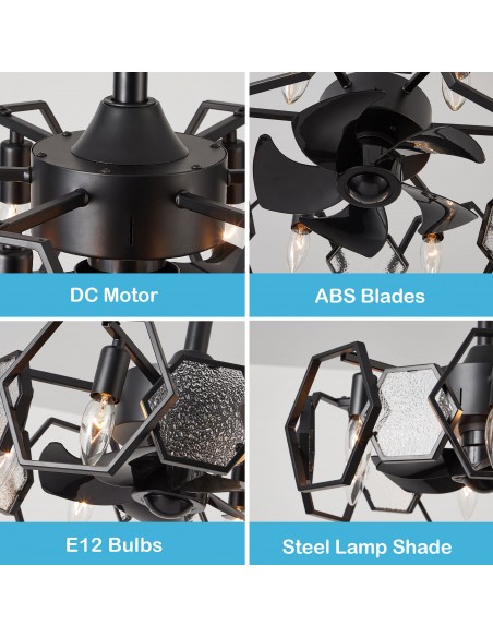 Oaks Aura 19” Glass Ceiling Fan with Lights and Remote Control, 6-Speed DC Motor Ceiling Lighting