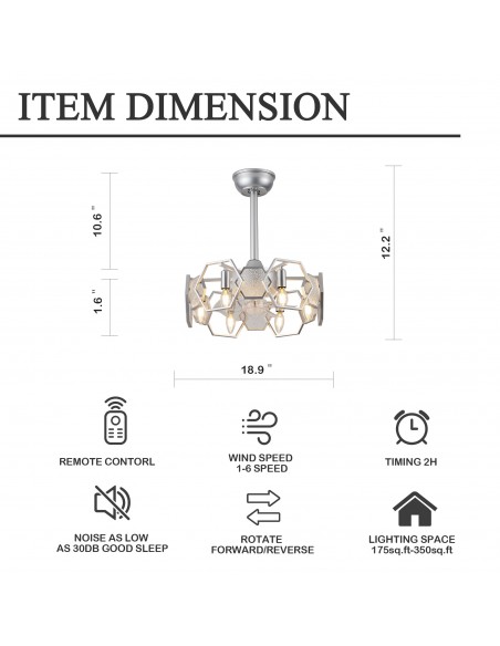 Oaks Aura 19” Glass Ceiling Fan with Lights and Remote Control, 6-Speed DC Motor Ceiling Lighting
