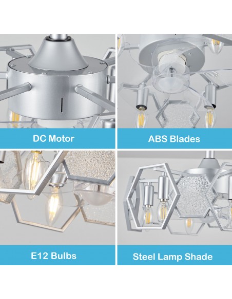 Oaks Aura 19” Glass Ceiling Fan with Lights and Remote Control, 6-Speed DC Motor Ceiling Lighting