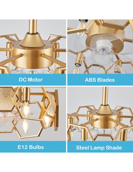 Oaks Aura 19” Glass Ceiling Fan with Lights and Remote Control, 6-Speed DC Motor Ceiling Lighting