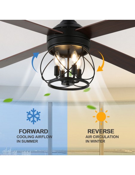 Oaks Aura 52" 4-Blade Reversible Ceiling Fan with Remote Control and Light Kit Included