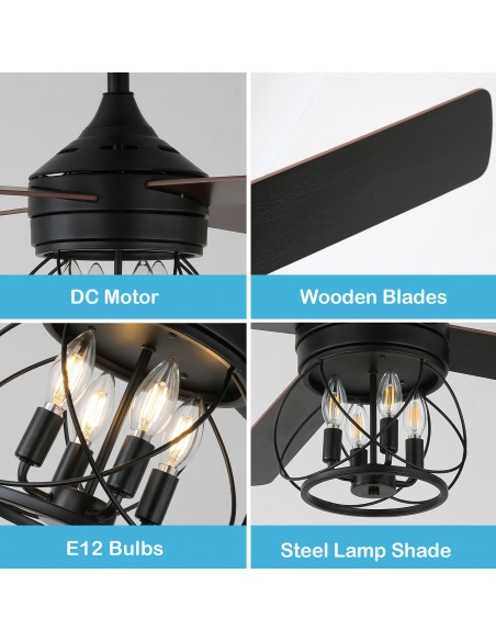 Oaks Aura 52" 4-Blade Reversible Ceiling Fan with Remote Control and Light Kit Included