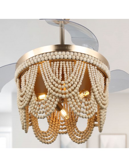 Oaks Aura 42” Farmhouse 3-Light Bohemia Wood Bead Ceiling Fan with Lights and Remote Control
