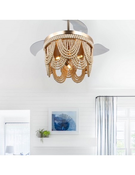 Oaks Aura 42” Farmhouse 3-Light Bohemia Wood Bead Ceiling Fan with Lights and Remote Control