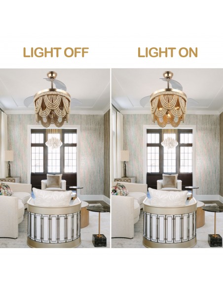 Oaks Aura 42” Farmhouse 3-Light Bohemia Wood Bead Ceiling Fan with Lights and Remote Control