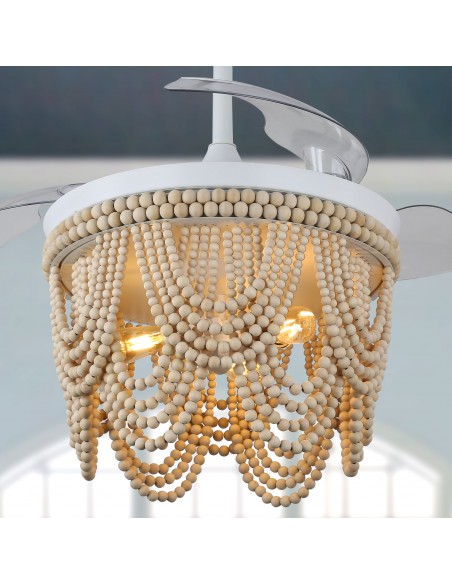 Oaks Aura 42” Farmhouse 3-Light Bohemia Wood Bead Ceiling Fan with Lights and Remote Control