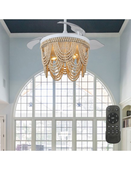 Oaks Aura 42” Farmhouse 3-Light Bohemia Wood Bead Ceiling Fan with Lights and Remote Control