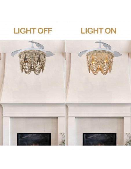 Oaks Aura 42” Farmhouse 3-Light Bohemia Wood Bead Ceiling Fan with Lights and Remote Control