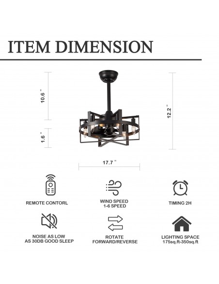 Oaks Aura 18" 6-Light Ceiling Fan with Lights and Remote Control, 6-Speed