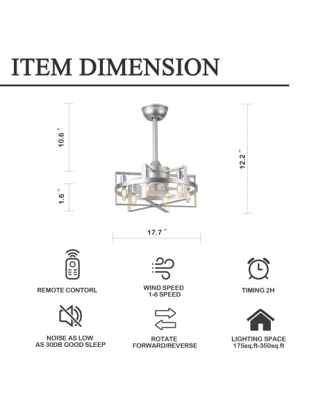 Oaks Aura 18" 6-Light Ceiling Fan with Lights and Remote Control, 6-Speed