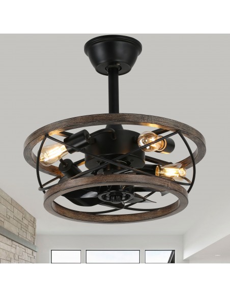 Oaks Aura 18" 4-Lights Farmhouse Wood Ceiling Fan with Lights and Remote Control