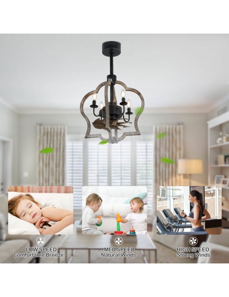 Oaks Aura 15" Wooden Crown Caged Ceiling Fan with Lights and Remote Control